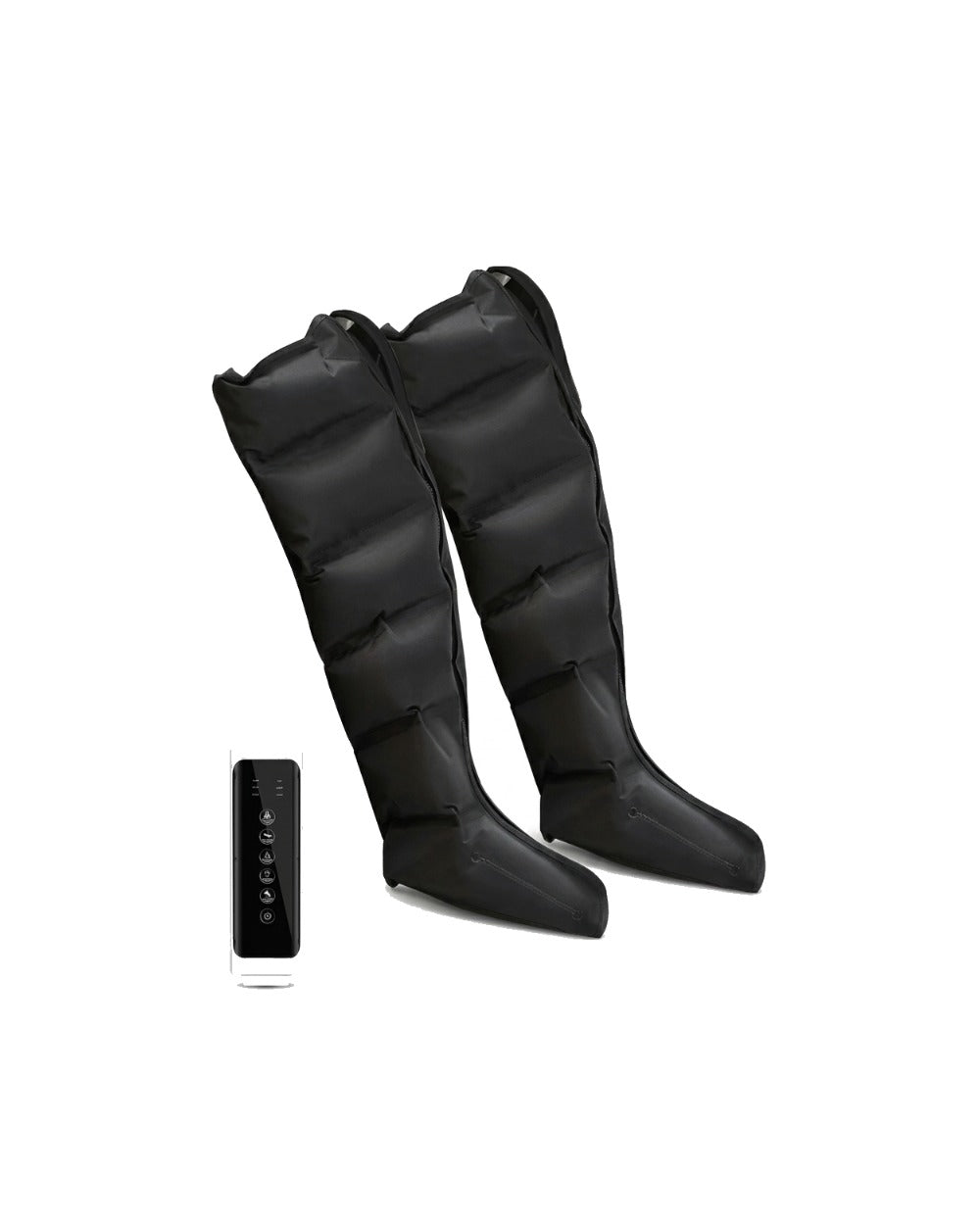 Bottes de pressothérapie Gamb'air et leur télécommande, sur fond blanc
